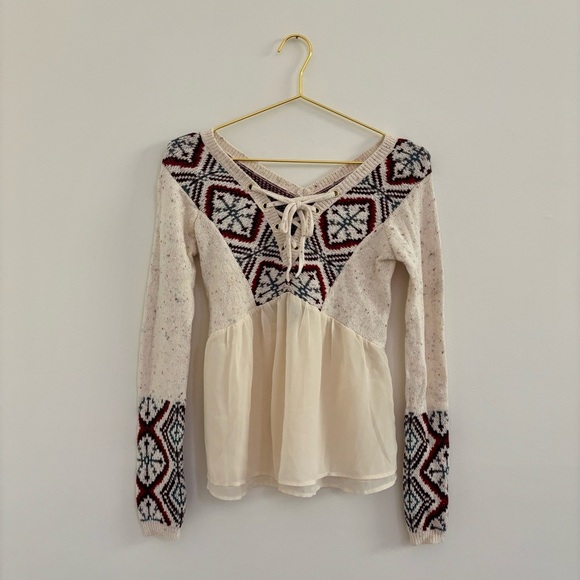 Vtg Y2K Abercrombie & Fitch Mixed Media Sweater Peplum Sz XS - Picture 1 of 5